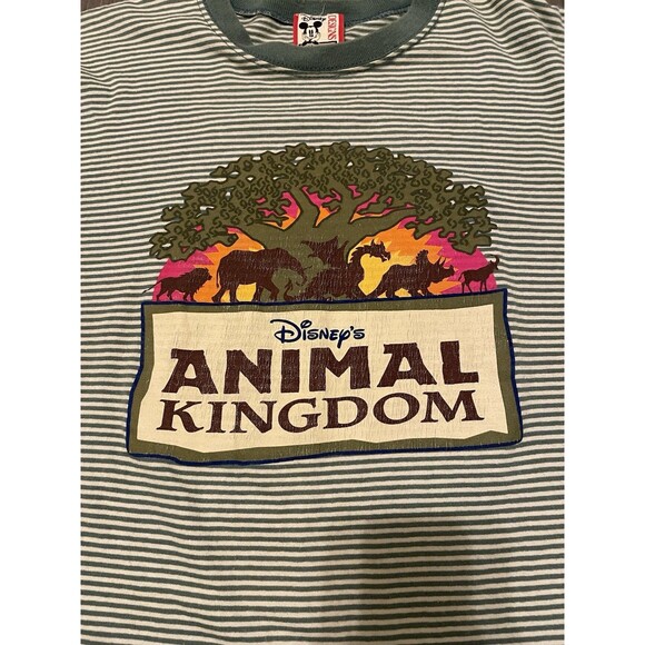 VTG 90s Disney Animal Kingdom Tree Of Life Shirt S/M Green Stripes Made In USA - Picture 2 of 7